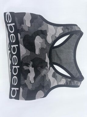 Bebe Sport Mesh Camo Sports Bra Athleisure Y2K Sheer Logo Stretch